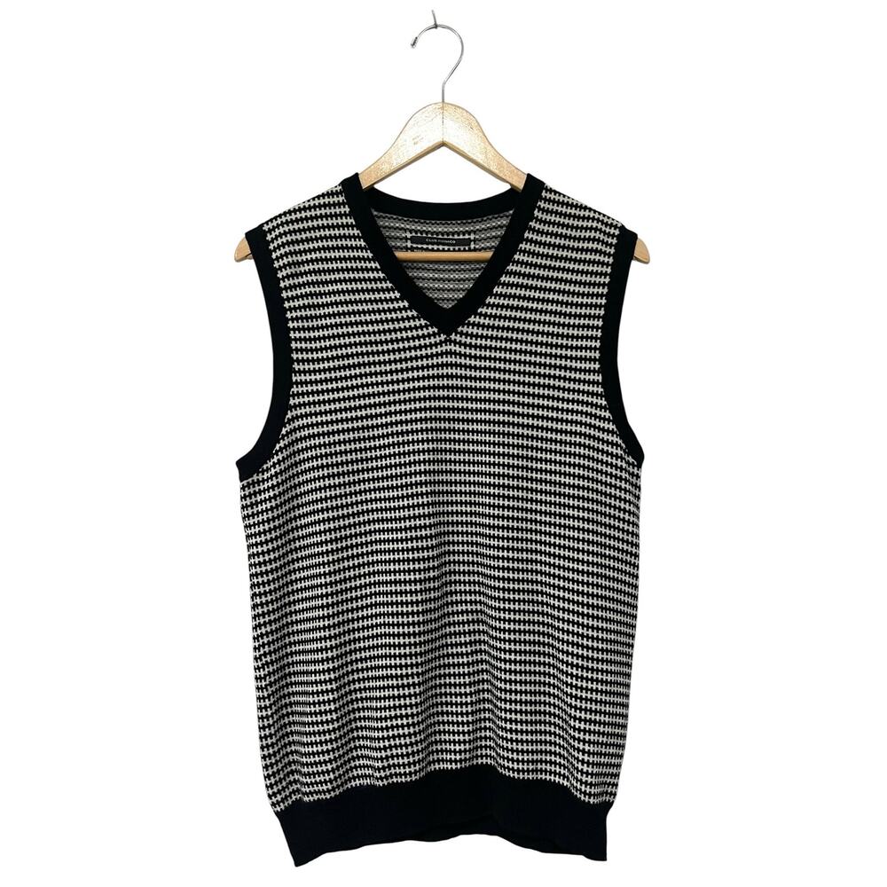 Club Monaco Mens Small 100% Merino Wool Sweater Vest V-Neck Black & White
